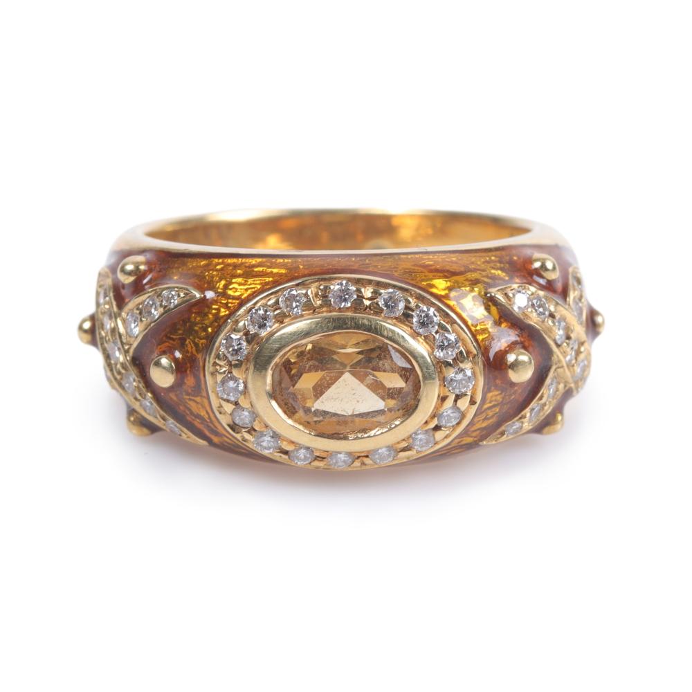 Appraisal: Stamped K yellow gold citrine and diamond ring with Ginbari