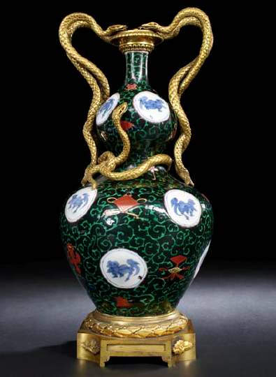 Appraisal: Rare Japanese Porcelain Double Gourd Vase now mounted in European