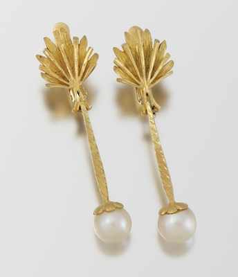 Appraisal: A Pair of Spanish Gold and Pearl Earrings k yellow