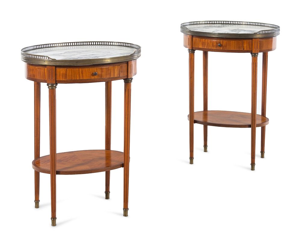 Appraisal: A Pair of Louis XVI Style Marble-Top Side Tables A