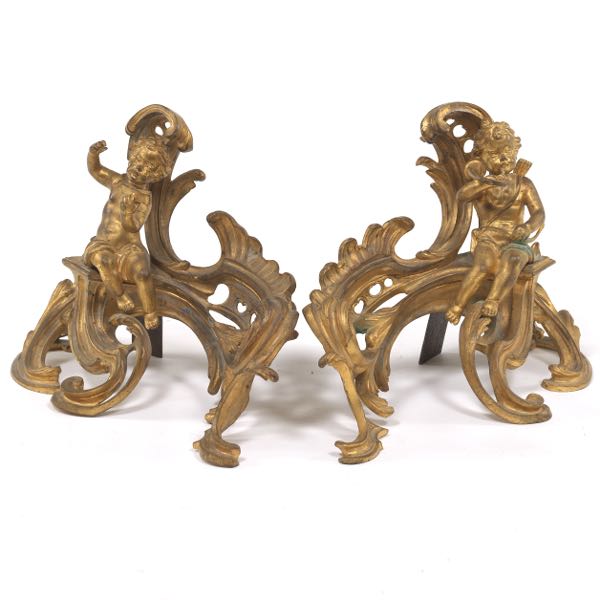 Appraisal: PAIR OF GILT BRONZE CHENETS x A pair of Rococo