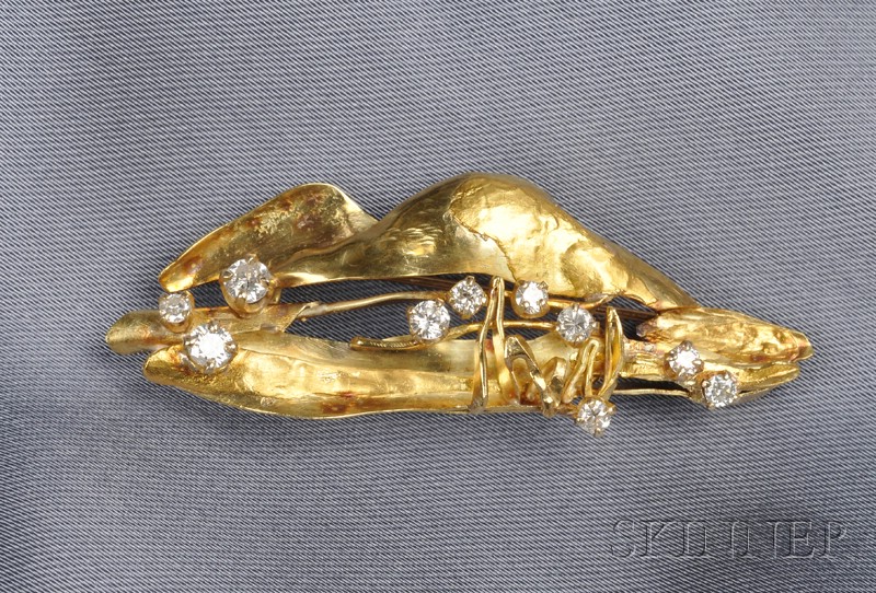 Appraisal: kt Gold and Diamond Brooch Miye for Janiye prong-set with