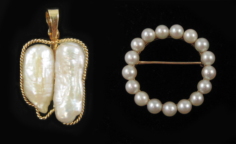 Appraisal: TWO ARTICLES OF PEARL AND YELLOW GOLD JEWELRY including a