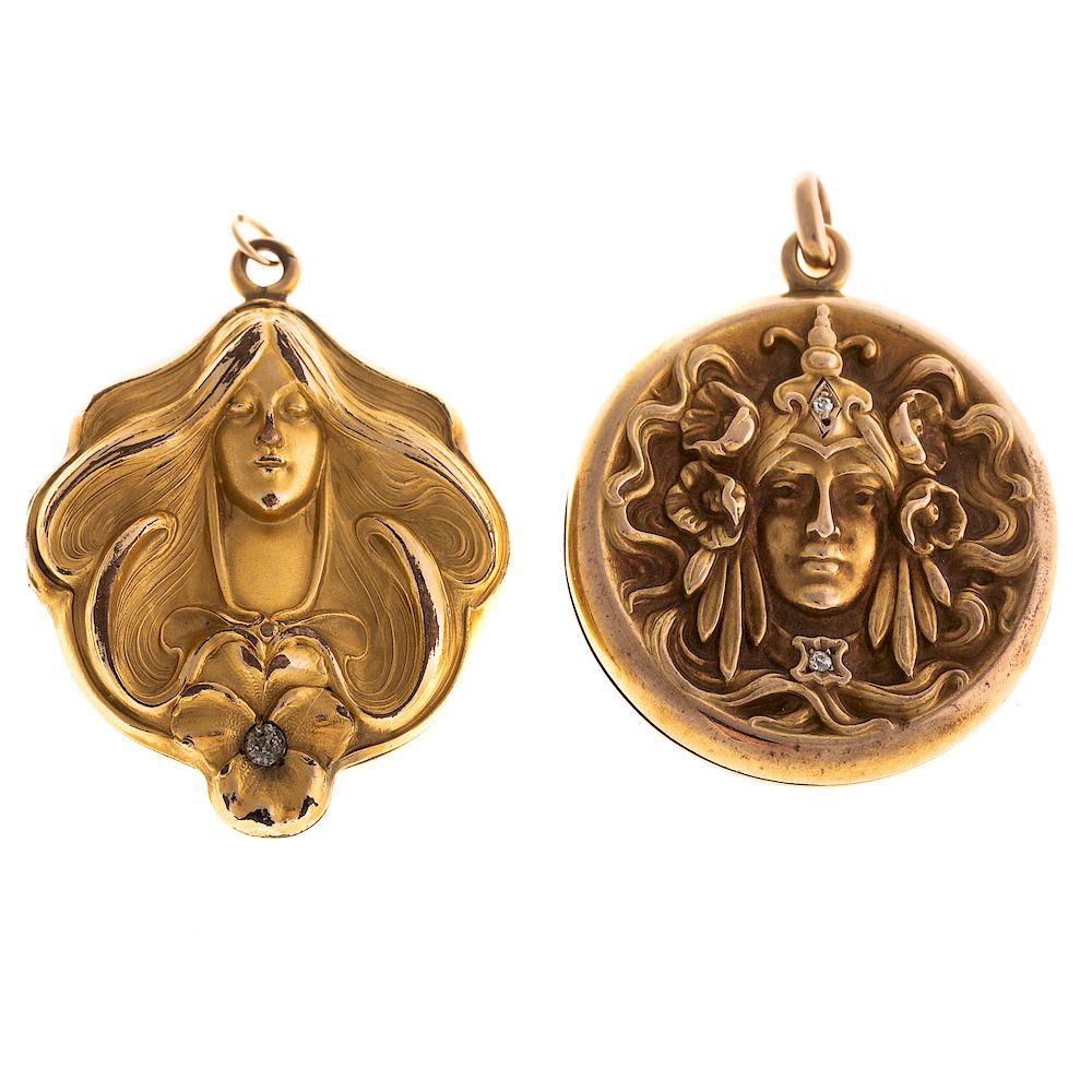 Appraisal: A Pair of Art Nouveau Lockets gilt Art Nouveau locket