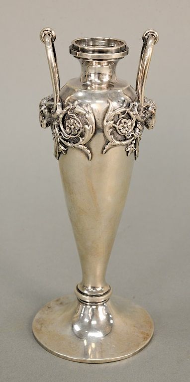 Appraisal: Gorham sterling silver vase with rams heads ht in t