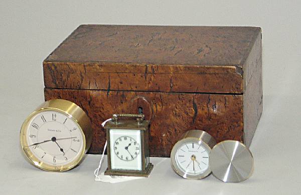 Appraisal: A Continental pollard oak box and three desk clocks th