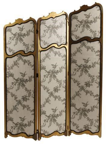 Appraisal: French Louis XV style three-panel screen th c having hinged