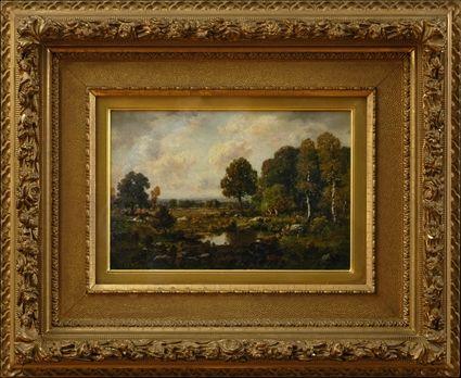 Appraisal: C E PICAULT TH TH C SYLVAN LANDSCAPE WITH POND