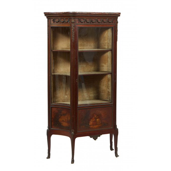 Appraisal: Louis XV Vernis Martin Style Carved Walnut Ormolu Mounted Marble