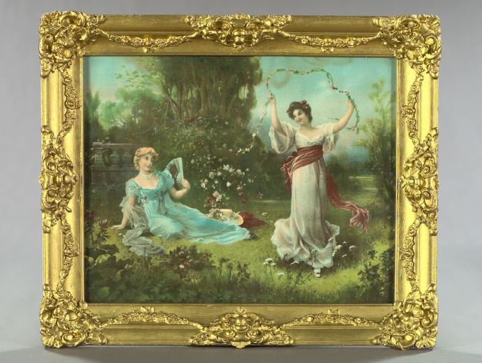 Appraisal: American School th Century Maidens In Springtime pair of chromolithographs