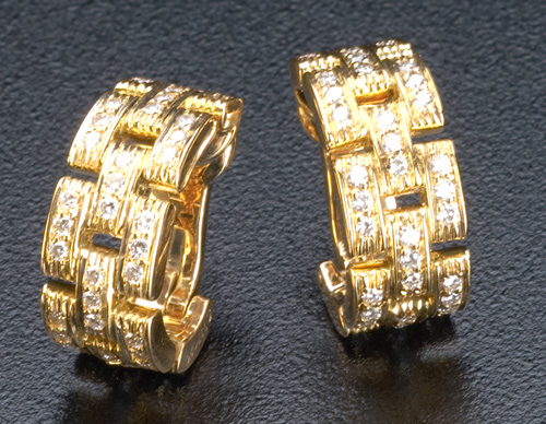 Appraisal: Cartier diamond panther earrings in k yg brick-links pav -set