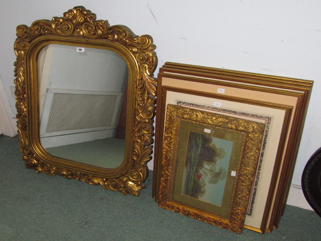 Appraisal: Lot comprising gilt framed mirror and six assorted pictures