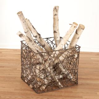 Appraisal: Brutalist modern metal studio kindling basket Brutalist modern metal studio