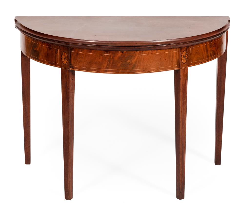 Appraisal: HEPPLEWHITE DEMILUNE CARD TABLE AMERICA CIRCA HEIGHT WIDTH DEPTH HEPPLEWHITE