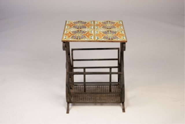 Appraisal: Mosaic Tile Top Iron Side Table H x W