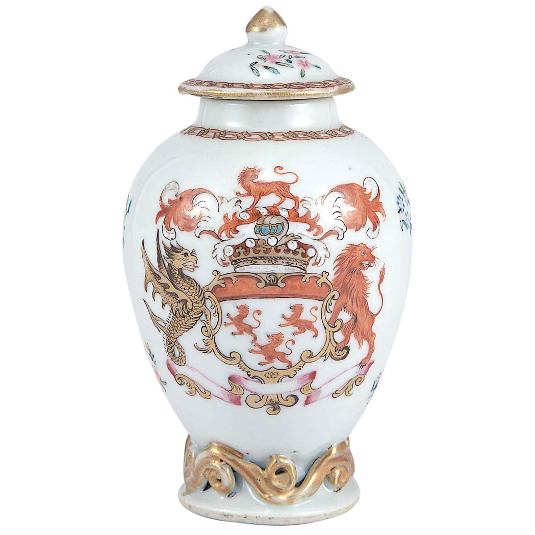 Appraisal: Chinese Export Armorial Porcelain Covered Vase Circa Centering the arms