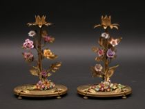 Appraisal: Pair of French Candlesticks Charming pair of brass candlesticks in