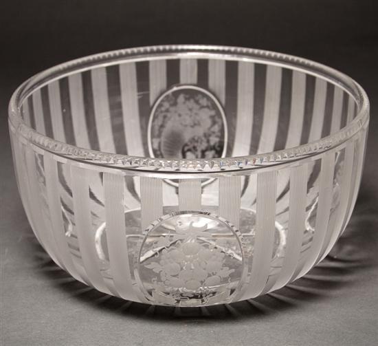 Appraisal: American etched cut glass center bowl probably Hawkes th century