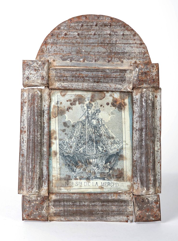 Appraisal: Tin Frame with Devotional Print ca Attributed to Santa Fe