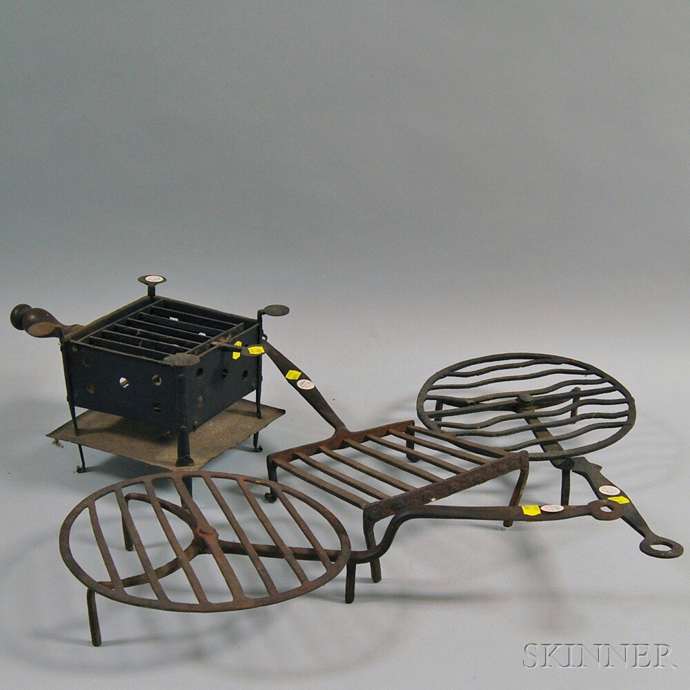 Appraisal: Three Wrought Iron Grills and a Toaster th century grill