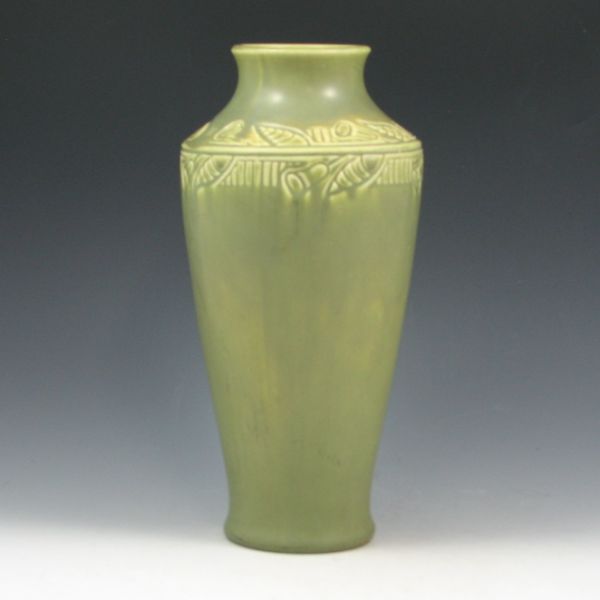 Appraisal: Excellent matte green Rookwood vase with floral mold from Marked