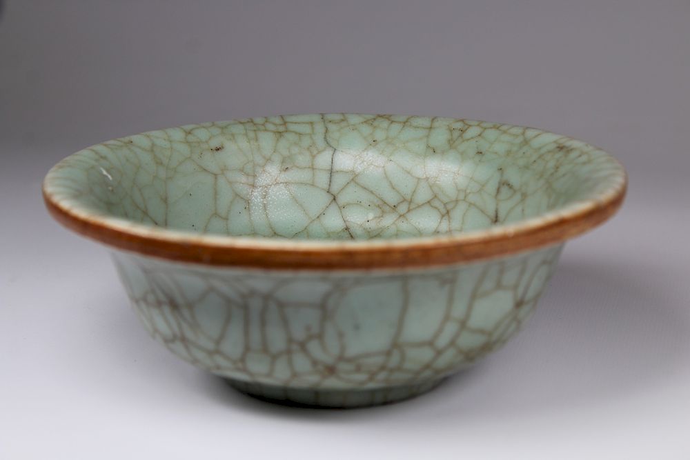 Appraisal: Antique Glazed Chinese Crackleware Bowl Antique Glazed Chinese Celadon Crackleware