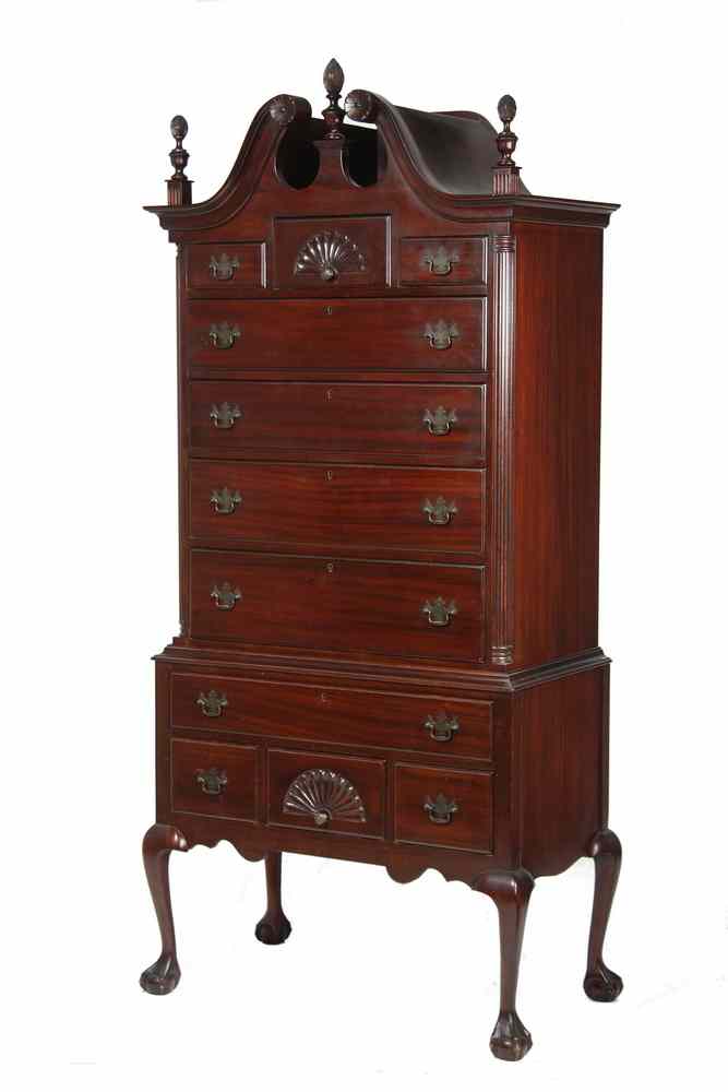 Appraisal: CUSTOM MAHOGANY HIGHBOY - th c Custom Mahogany Bonnet Top