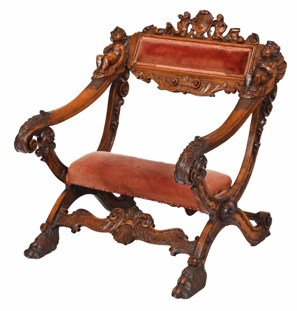 Appraisal: Venetian Baroque Style Carved Walnut Armchair Italian late th early