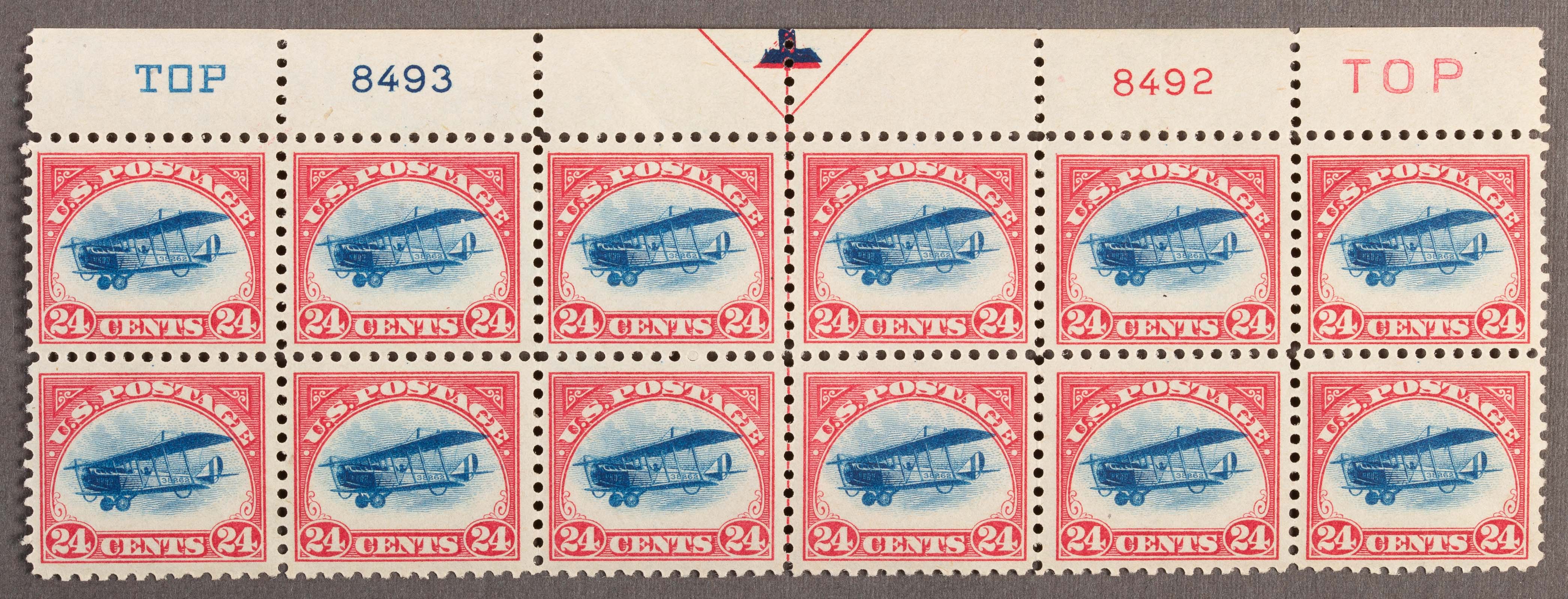 Appraisal: ARROW PLATE BLOCK U S AIRMAIL STAMPS A block of