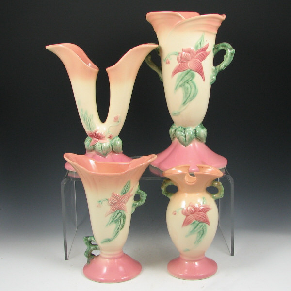 Appraisal: Hull Woodland Gloss - Vases Double Cornucopia Lot of four