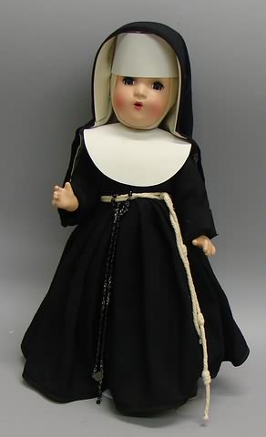 Appraisal: Unmarked Nun doll Dressed in a black white wool habit