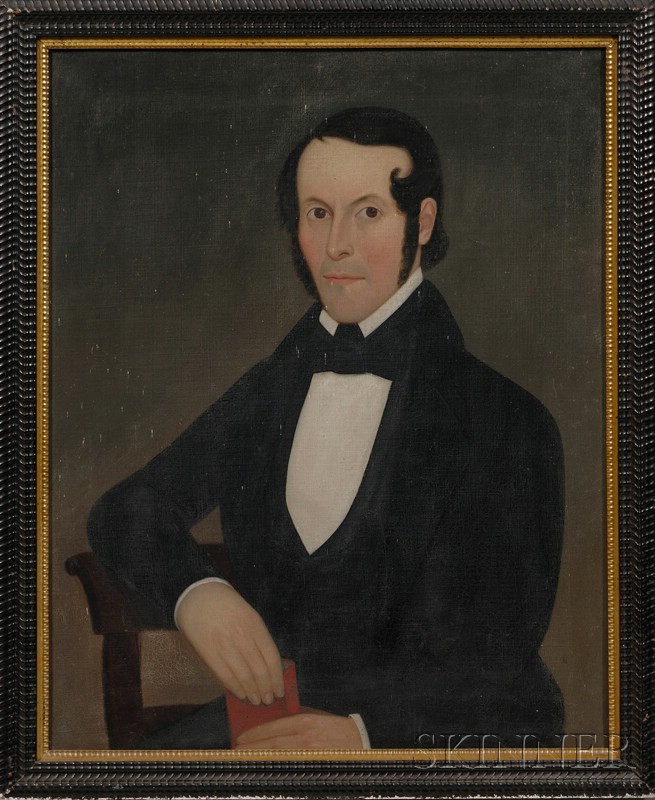 Appraisal: American School th Century Portrait of a Gentleman Holding a