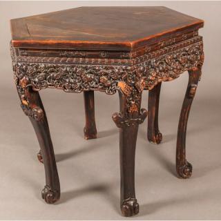 Appraisal: A Chinese Carved Elm Six-Side Center Table th Century H