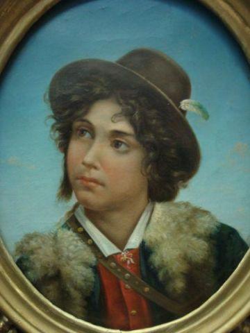 Appraisal: Unknown th C Portrait of Boy in Ornate Pierced Giltwood