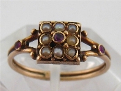 Appraisal: A mid th century gold seed pearl and ruby ring