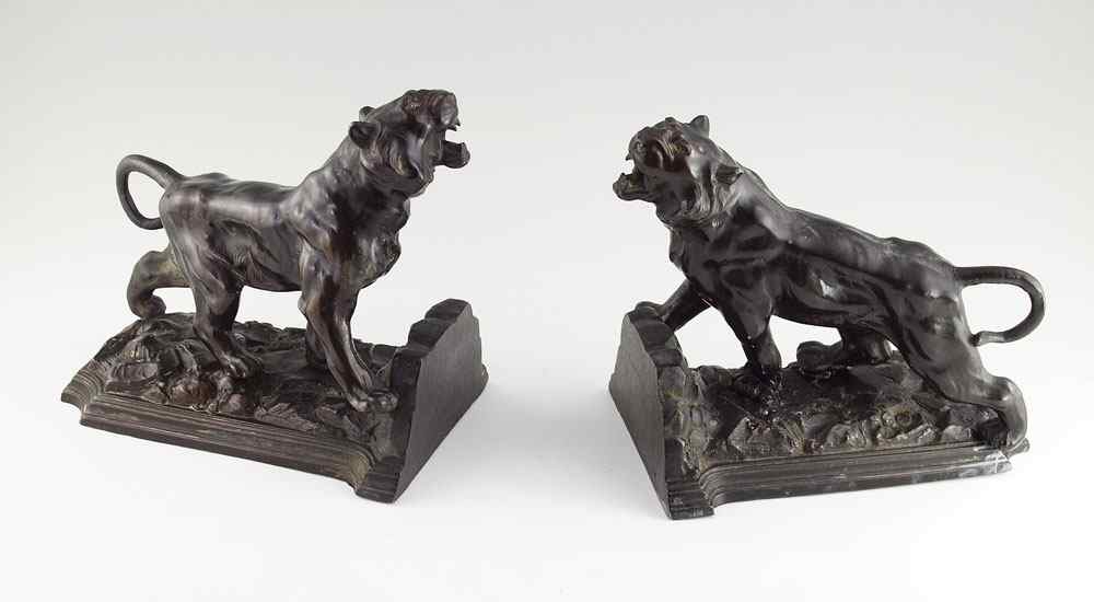 Appraisal: PAIR OF RONSON TIGER BOOKENDS Patinated metal with figural tigers