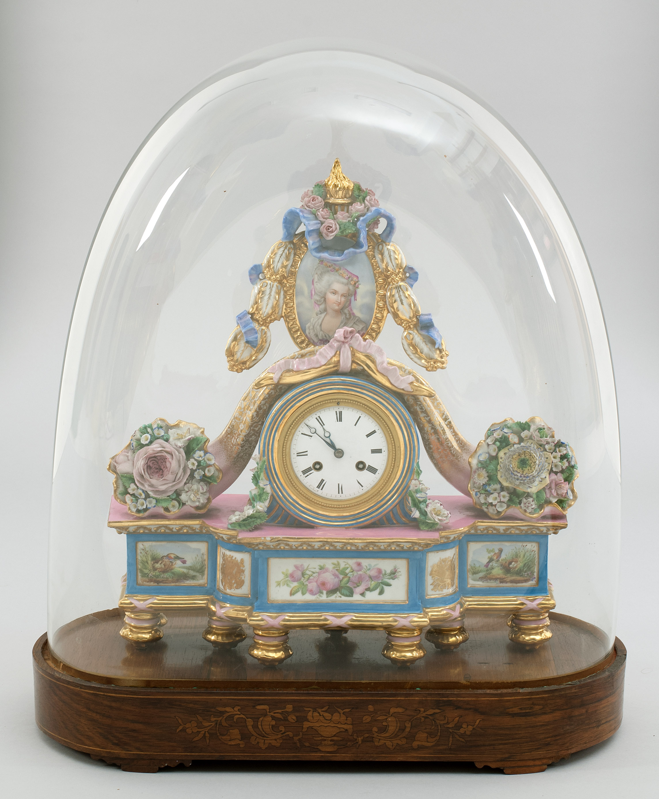 Appraisal: TH CENTURY PORCELAIN MANTEL CLOCK Surmounted by a portrait medallion