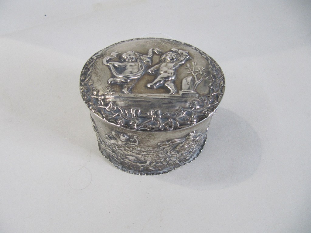 Appraisal: Silver tea caddy embossed with mythical beasts - centaur Puti