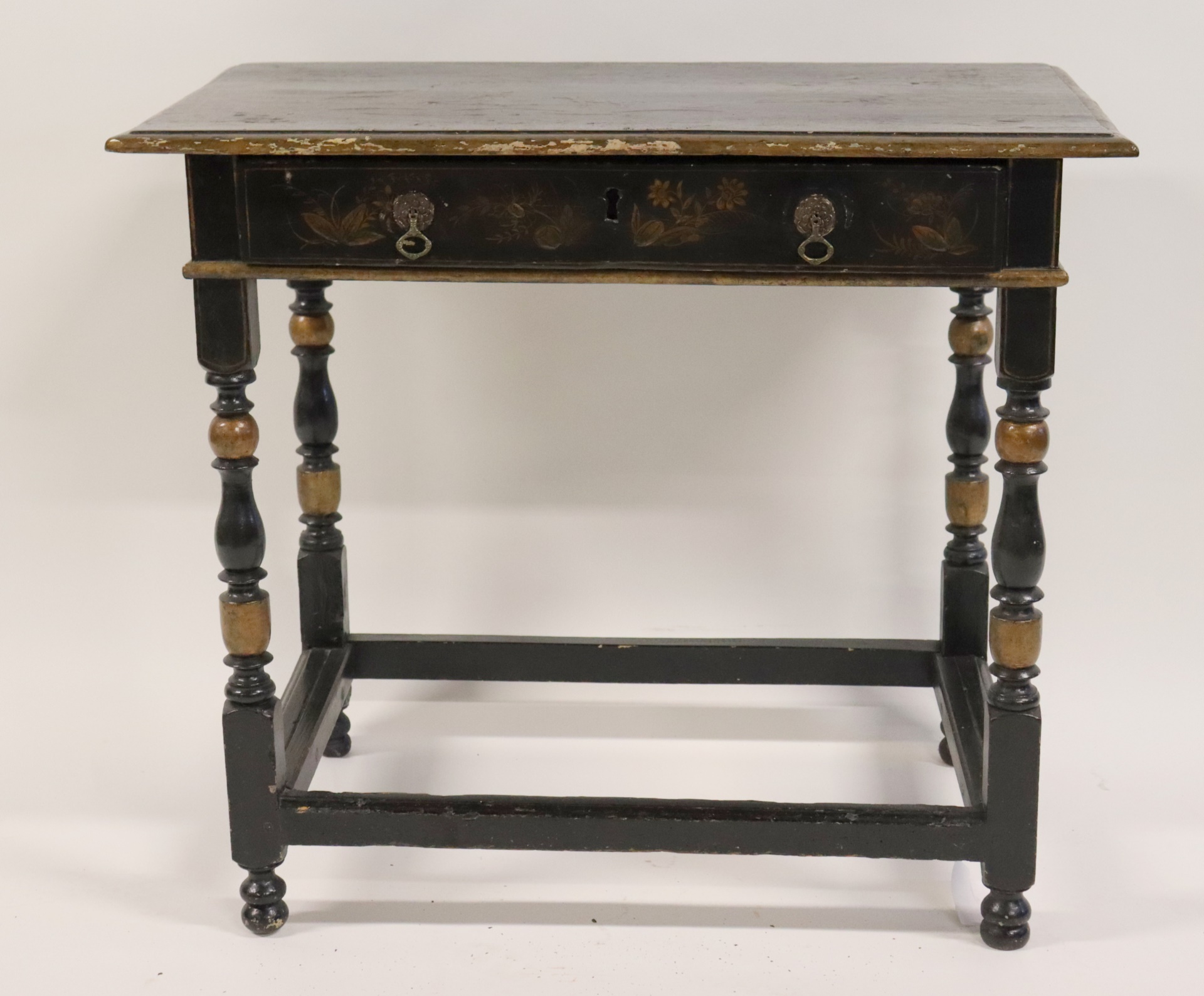 Appraisal: TH TH CENTURY PAINT DECORATED DRAWER TABLE From a Greenwich