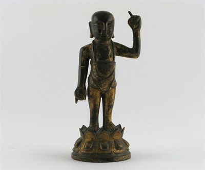 Appraisal: A Tibeto-Chinese gilt bronze model of the infant Buddha his