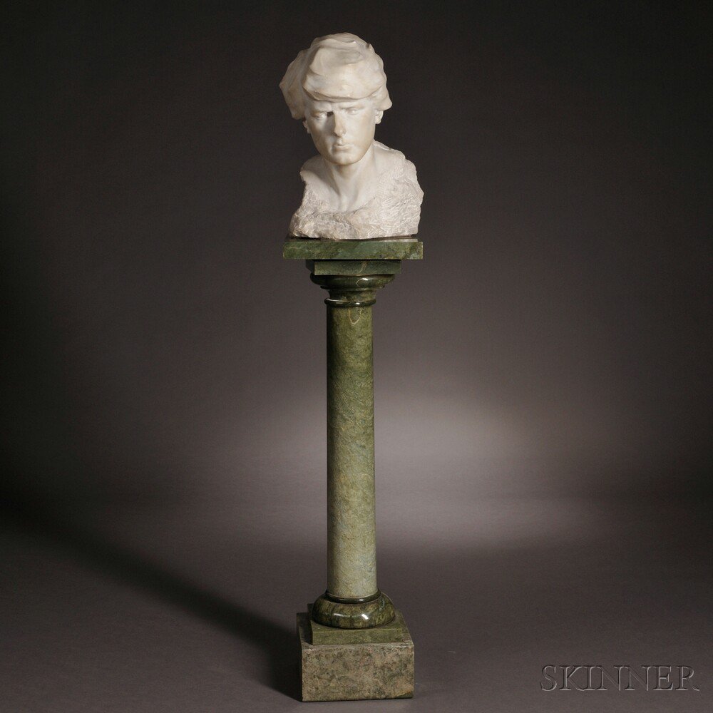 Appraisal: Marble Bust and Verde Marble Pedestal Italy early th century