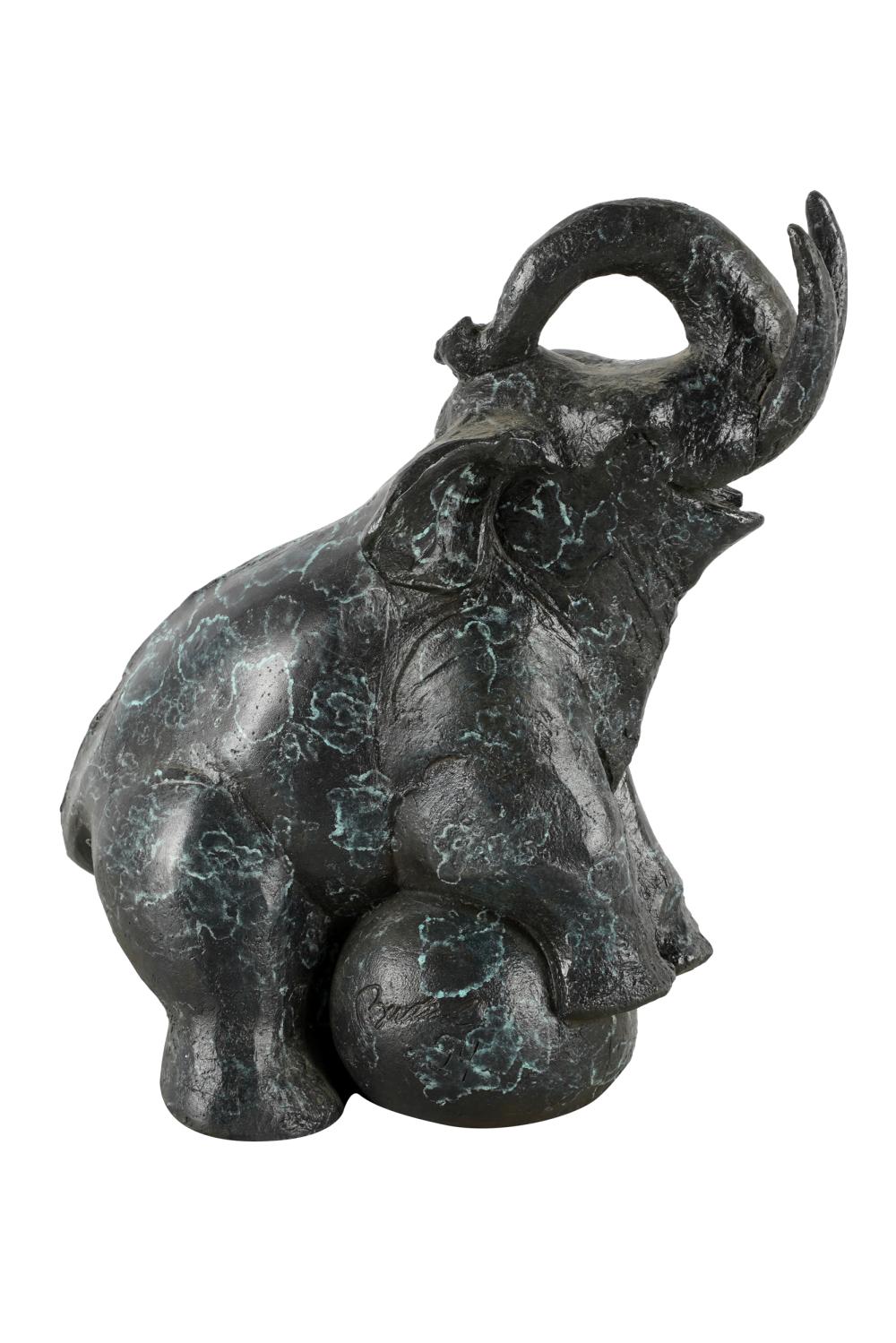 Appraisal: FIGURE OF AN ELEPAHNT WITH BALLbronze signed illegibly near base