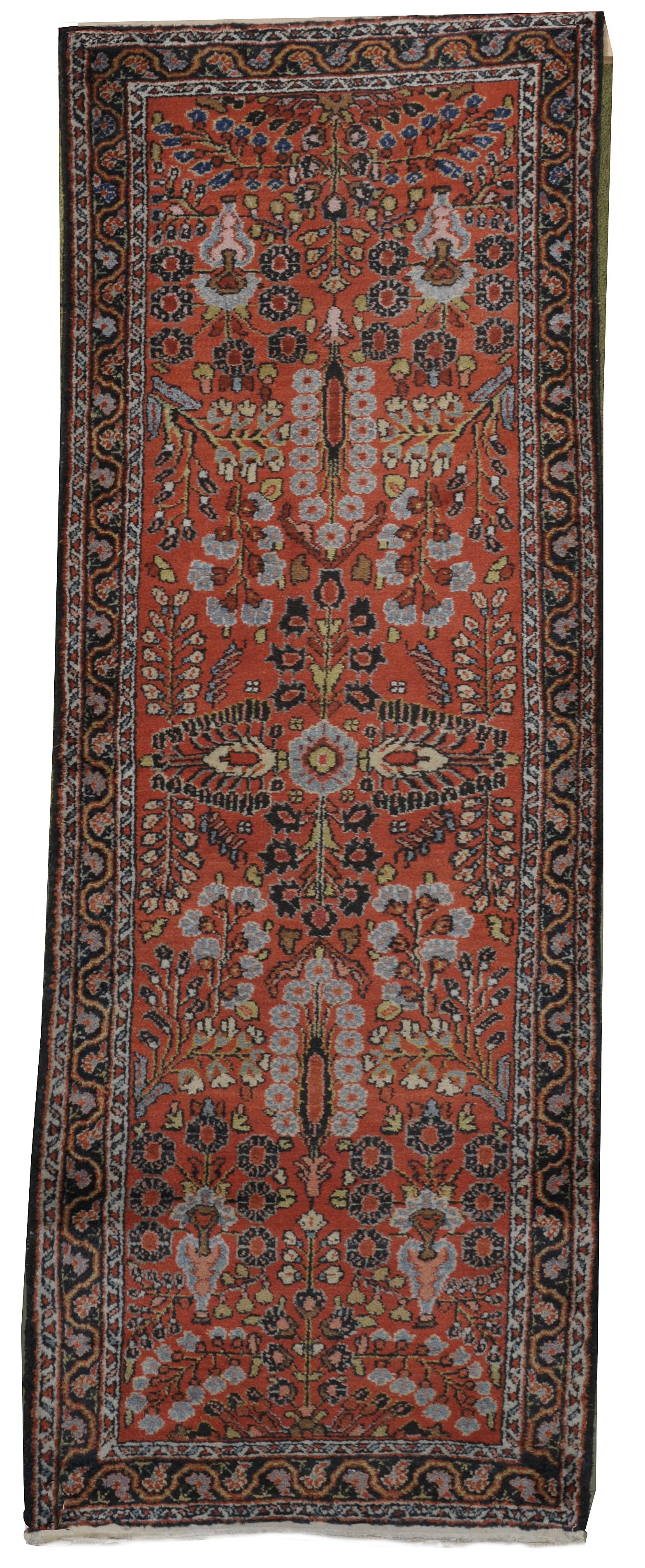 Appraisal: ORIENTAL RUG HAMADAN RUNNER ' x ' Red field with