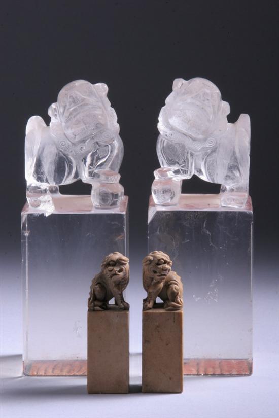 Appraisal: TWO PAIR CHINESE FIGURAL SEALS One pair rock crystal one