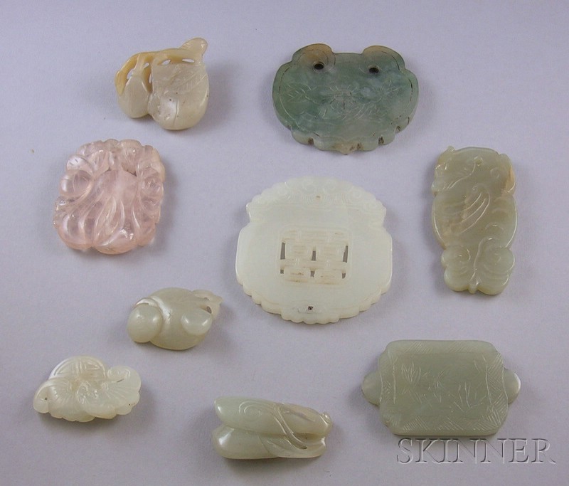 Appraisal: Nine Asian Stone Carvings including a white jade pendant a