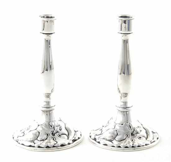 Appraisal: Pair American sterling candlesticks baluster stem on round weighted base