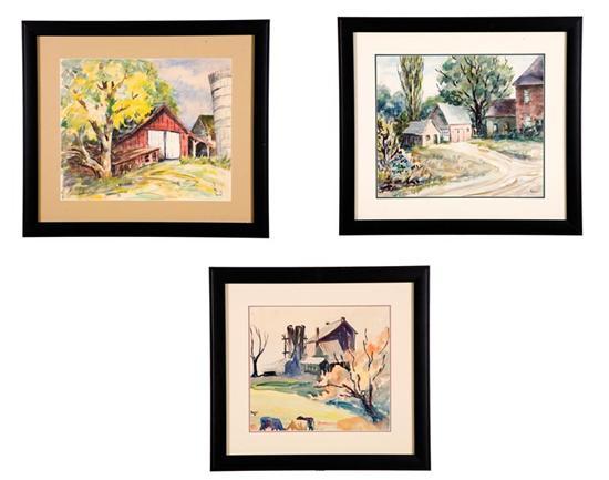 Appraisal: THREE LANDSCAPES BY THEODORE REAMER COLUMBUS OHIO - Watercolor on