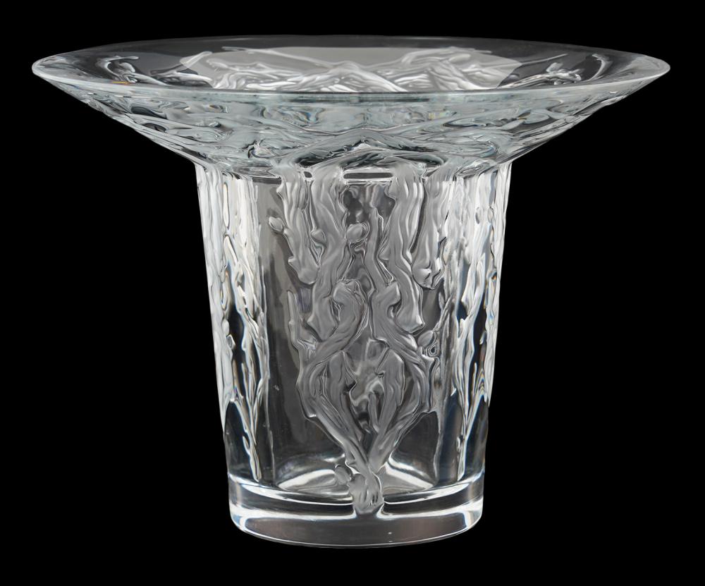 Appraisal: LALIQUE CENTERPIECE VASE W FLARED RIMLalique clear cylindrical centerpiece vase