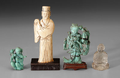 Appraisal: Four Chinese carved figures ivory scholar - in on wood