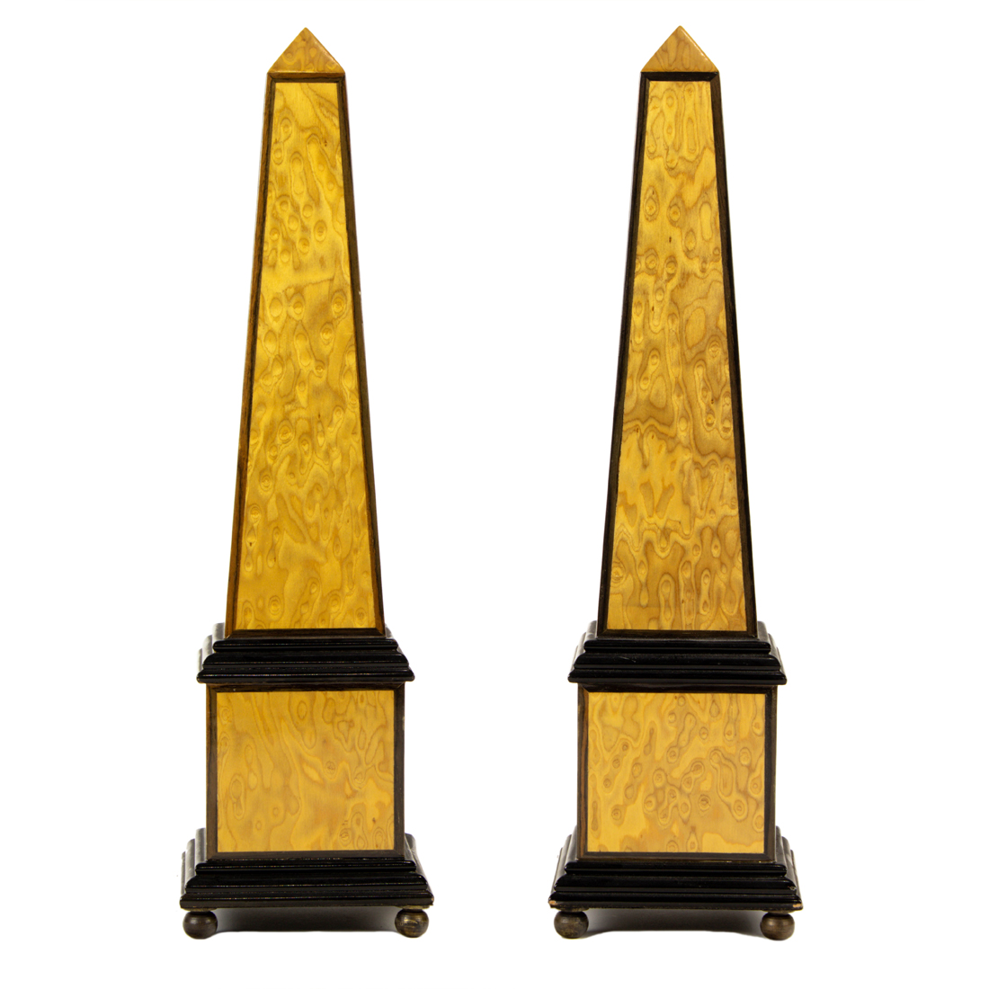 Appraisal: A PAIR OF NEOCLASSICAL STYLE PARTIAL EBONIZED SATIN WOOD OBELISKS